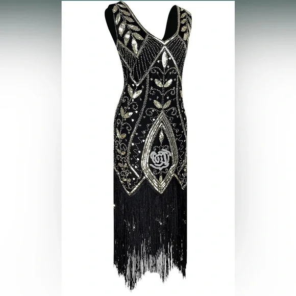 Dresses | 192s Vneck Sequin Art Deco Flapper Dress With 20s Gatsby  Accessories Set | Poshmark